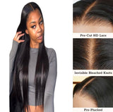Silky Straight Easy Wear & Go Glueless Wigs Pre-Cut lace,Pre-Plucked Natural Hairline, Bleach knots 6x5 HD Lace Closure Wigs Beginner Friendly